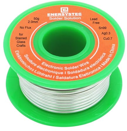 Filo per saldatura senza piombo da 2,0 mm per lavori in vetro colorato, diametro 0,08 nucleo solido senza flusso, 50 g, filo per saldatura artigianale, Sn99 Ag0.3 Cu0.7, filo di saldatura spesso