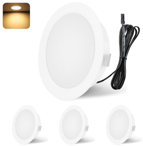 YindaLux LED Einbaustrahler 12V 3000K Warmweiß IP44 LED Spot Dimmbar 3W Einbauspots 55-58mm lochmass Einbauleuchten für Wohnwagen Küche Kleiderschrank Aluminium Weiß 4er Set