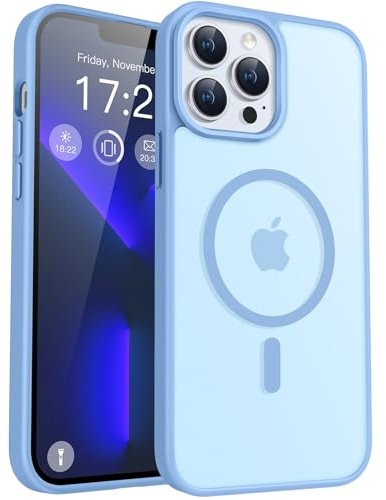 PuyaTeya für iPhone 13 pro Hülle, mit Magnetisch, Militärschutz Transluzent matt stoßfest Anti-Kratzen/Anti-Fingerprint/Anti-Glatte Handyhülle für iPhone 13 pro (Far Peak Blue)