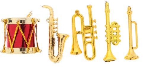 Abaodam 5 Stück Puppen Musikinstrument Miniatur Musiktrompete Mini Instrumente Musikinstrumente Mini Ranken Für Puppenhaus Musikinstrument Puppenhaus Altsaxophon Goldener