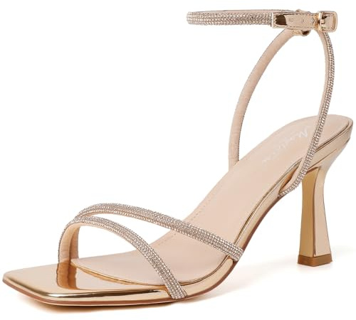 Mostrin Womens Sandals Strappy Heels for Women Ankle Strap Lace Up Heels Square Open Toe Heels Tie Up Stiletto High Heeled Sandals for Prom, Party, Daily Wear