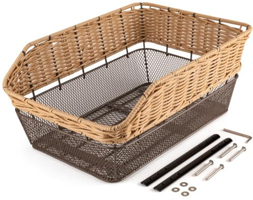 PINNAMAX Fahrradkorb Hinten groß,25L Weave fahrradkörbe mitTragkraft bis 20 kg, Sockel aus Metall Schultaschen Korb für Rennard,Wetterfest Rostet Nicht, E-Bike, Elektrofahrrad auf Gepäckträger inkl