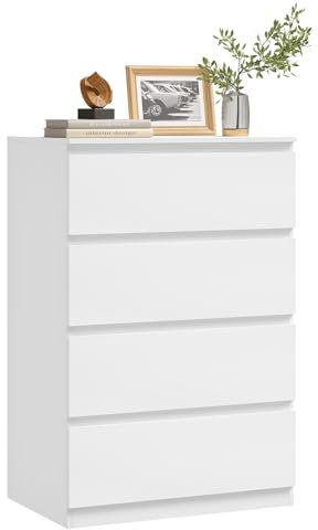 WOLTU Kommode weiß mit Großer Kapazität, Sideboard mit 4 Schubladen, Kommodenschrank für Schlafzimmer, Wohnzimmer, 60x40x90cm