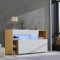 Pangshiyuan Buffet LED 140 cm avec éclairage RVB, commode avec portes et compartiments ouverts, haut aspect bois avec façade en acrylique, meuble TV pour salon, couloir, chêne blanc