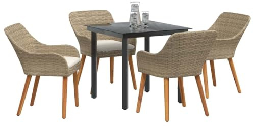 vidaXL Garten Essgruppe mit Kissen 5 pcs Beige Poly-Rattan, Stylisches Garten- und Terrassenset, Moderne Outdoor-Stühle, wetterfest, Bequeme Kissen, schicker Sitzbereich