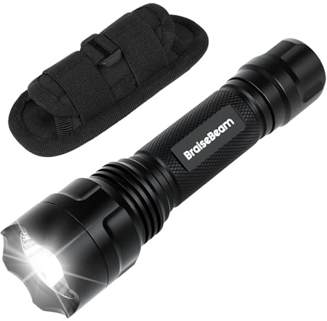BraiseBeam Tactical Torch with Holster, 1200 High Lumens Police LED Torch with Belt Holder, Single Mode Law Enforcement Flashlight with Holster for Duty Belt DP3