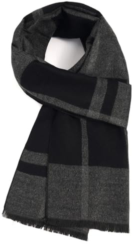 DHHYWWD Men Winter Cashmere Scarf, Soft Stylish Tartan Neck Scarf, Thick Warm Wool Men's Scarves for Autumn Winter (Black and gray plaid)