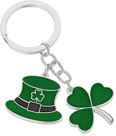DONWOIE St. Patrick‘s Day Schlüsselanhänger, Taschenanhänger für Damen | Festives Kleeblatt Schlüsselband mit Grünem Zylinder und Glücksklee, süße Schlüsselring Geschenke für Irland-Fans