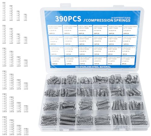 390 Stück Druckfedern Sortiment Kit, Feder Zugfedern Sortiment (24Größen), Edelstahl Druckfeder,Mechanische Metall Mini Federn,304 Edelstahl Spiralfeder mit Sortierbox für DIY, Zuhause
