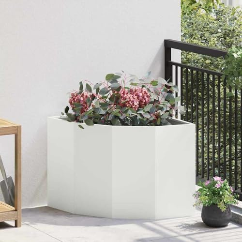 vidaXL Eckpflanzer Weiß 60 x 60 x 50 cm Stahl, Garten und Terrasse, moderner Stahlpflanzer, robuster Blumenbehälter, stylische Pflanzendeko