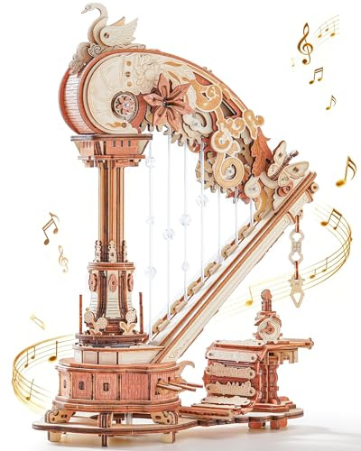 ROKR Boîte à musique 3D en bois - Harpe magique - Kit de bricolage mécanique vintage en bois pour adultes - Décoration d'intérieur - Cadeau pour les constructeurs de modèles et les amateurs d'art