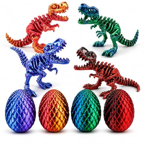Dubydu 4 Stück 3D gedruckte Dinosaurier-Eier, bewegliches Fidget-Spielzeug, Dinosaurier-Skelett Spielzeug für Kinder 3-12 Jahre, Ostern Geburtstag Halloween Party Geschenke