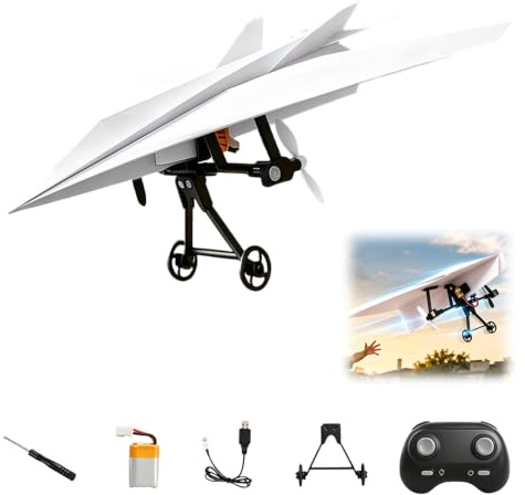 Tudegy RC Paper Airplane DIY Kit,Lightweight Foldable Flying Stem Toy Micro Fixed Wing Drone,DIY Electric Remote Control Plane,for Hobbyists and Beginner Flyers (A)