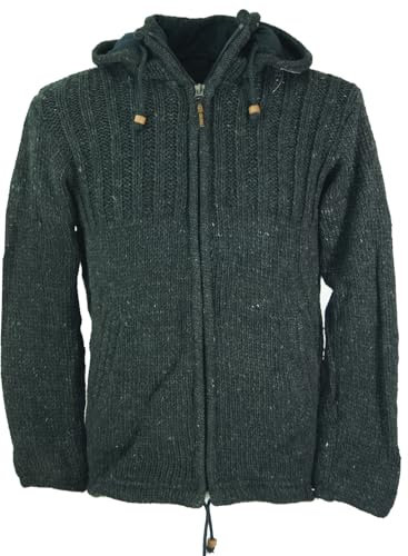 GURU SHOP Kuschelige Gefütterte Strickjacke, Mellierte Wolljacke Nepal Jacke Anthrazit - Modell 1, Herren, Wolle, Size:XL