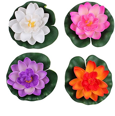 FSSTUD 4 STK Wasserlilie Schwimmend Lotusblüte Seerose Seerosen Pflanzen Künstliche Blumen Deko Teich 17cm