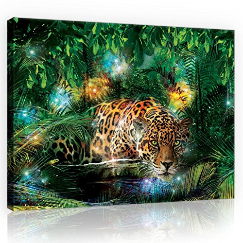 Forwall - Leinwand Bilder - Jaguar Dschungel Tiere Modern - 100x75 cm Leinwandbilder - Bild auf leinwand - Wandbild XXL groß Wandbilder für Wohnzimmer Schlafzimmer Wohnzimmerbilder Modern kunstdruck