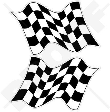 Ende des Rennens Kariertes RACING GEWINNEN Wehende Flagge 125mm Auto & Motorrad Aufkleber, x2 Vinyl Stickers (Links - Rechts)