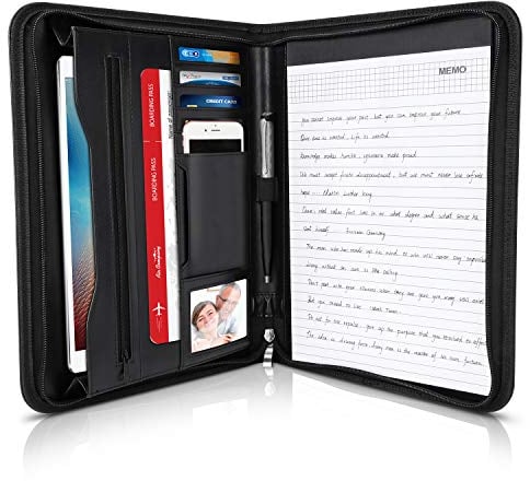 LOETAD Porte Documents A4 Homme Organiseur de Documents en Cuir pour Bureau Agenda d'Affaire Entretiens Réunions Conférences Support de Presse-Papiers et Poch de Téléphone Portable