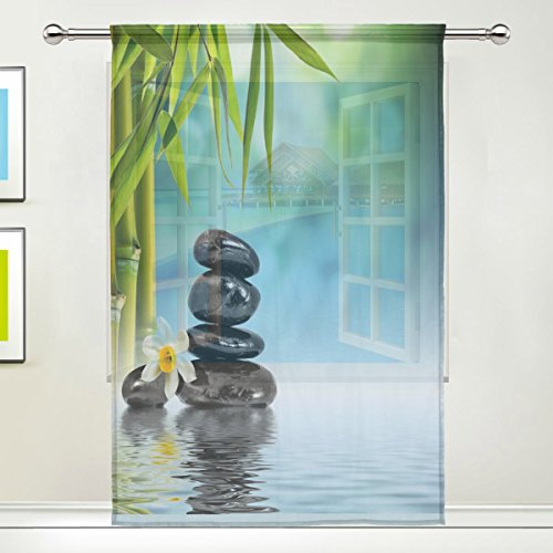 Use7 Zen Stones Bambus-Fenstervorhang, transparent, 139,7 x 213,4 cm, 1 Stück, Meer, See, Wasser, moderne Fensterbehandlung für Kinder, Zuhause, Wohnzimmer, Esszimmer, Spielzimmer, Dekoration