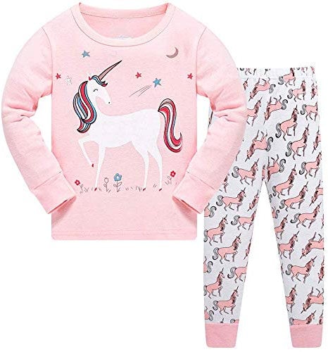 TEDD Girls Christmas Pyjamas Set Toddler Clothes 100% Cotton Sleepwear Animal Printed Pink Unicorn Nightwear Winter Long Sleeve, 02 Unicorn, 7-8 Years