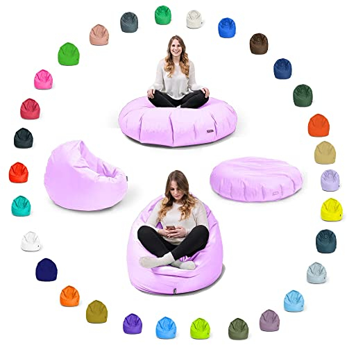 BuBiBag Sitzsack für Kinder und Jugendliche - Indoor Outdoor Bodenkissen, Sitzkissen oder als Gaming Sitzsack, geliefert mit Füllung (100 cm Durchmesser, Puderflieder)