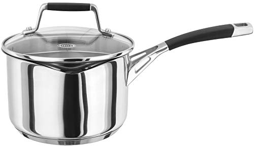 Stellar Flow 16cm Saucepan with Draining Lid, 1.5 Litre Capacity, Stainless Steel Cooking Pot, Oven Safe Cookware