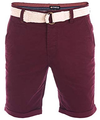 riverso Herren Chino Shorts RIVHenry Gürtel Bermuda Kurze Hose 98% Baumwolle Hellblau Dunkelblau Navy Rot Grün Orange Beige Grau w30 - w42, Größe:W 36, Farbe:Wine Red (15400)