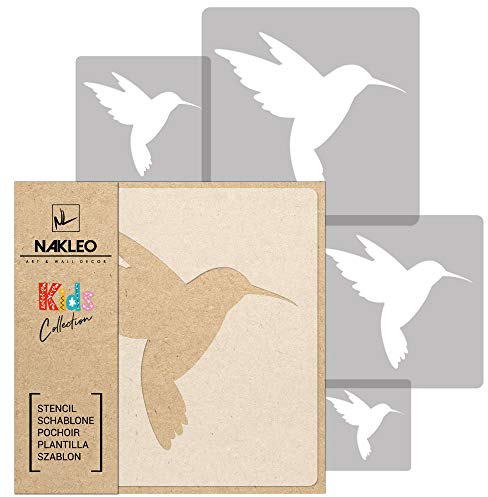 NAKLEO Schablonen Malen für Kinderzimmer, 5 Stück Set 9x9 bis 34x34cm Kolibri Tier Tropisch, Wiederverwendbare Kunststoff Malvorlage Raumdekoration, Basteln DIY Wand Möbel Papier Stoff
