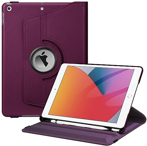 Fintie Hülle für iPad 10.2 Zoll 9.Generation / 8. Gen / 7. Gen (Modell 2021/2020/2019) mit Pencil Halter - 360 Grad Rotierend Stand Schutzhülle Cover mit Auto Schlaf/Wach Funktion, Lila