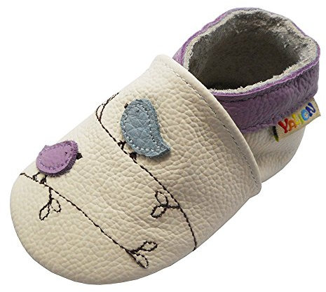 YALION Premium Weich Leder Babyschuhe Krabbelschuhe Lauflernschuhe Hausschuhe mit Vögel Weiß, EU 25/26=XXL