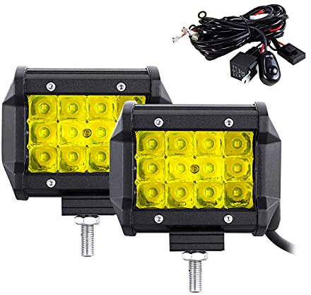 SKYWORLD led arbeitsscheinwerfer bar, 4 Zoll 10cm 36W Scheinwerfer Offroad Beleuchtung mit Kabelbaumsatz für 4x4 SUV ATV UTV Auto traktor 6000K IP67 Wasserdicht 12V 24V Gelb LED Zusatzscheinwerfer Bar