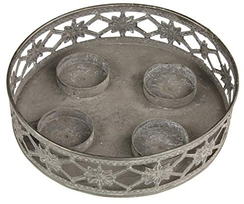 Kerzenteller grau Antik Look, filigranes Muster rund Metall Vintage Nostalgie Tischdeko Kerzenhalter Kerzenhalter