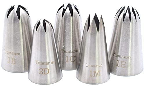 Tumtanm 1B 1C 1E 1M 2D# Lot de 5 douilles pour poche à douille de pâtisserie extra larges en acier inoxydable sans soudure