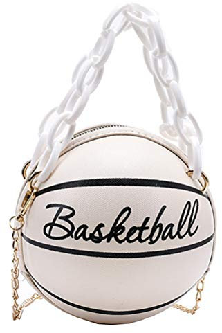 Lurrose Damen Basketball Umhängetasche, Beige, 15x15x5cm, Sportlich, Basketball-Form Tasche, Reißverschluss, 2 Abteilungen, 1 Gurt, Polyurethan, Runde Form, Mädchen, Handtasche, Tasche
