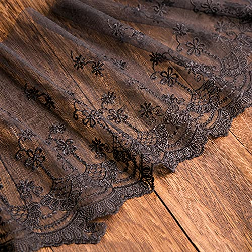 3 Yard Vintage Bestickter Spitzenbesatz Spitzenborte Dekoband Spitzenband Spitzenbordüre Zierband Spitzenstoff für Nähen Brautschleiern Petticoats Hochzeitskleid Hochzeit Deko 32cm Breite,C Schwarz