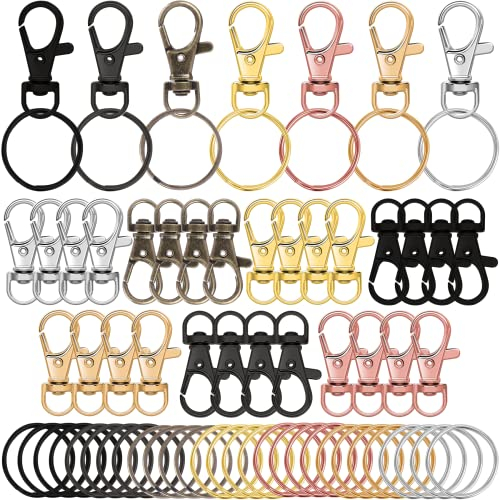 Augshy 100 Stück Schlüsselanhänger Clip Haken und Schlüsselringe, Drehverschlüsse Lanyard Karabinerhaken für Schlüsselanhänger Schmuck DIY Handwerk