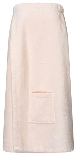 Floringo Luxury Kilt de sauna pour femmes, série Twin-Star, environ 500g avec fermeture à crochet et œillets et poche plaquée (crème)