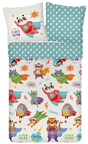 ESPiCO Bettwäsche Trendy Bedding Superheld Comic Tiere AFFE Panda Igel Cartoon Baumwolle Renforcé, Größe:135 cm x 200 cm