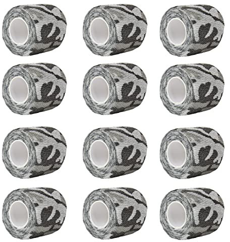 Larcele 12 Rollen Camouflage Band, Elastische Selbstklebende Klebebinde Camo Wrap-Verband für Camping Jagd, 5CMx4.5M, ZZTXBD-05 MEHRWEG (Schwarz Weiß Tarnung)