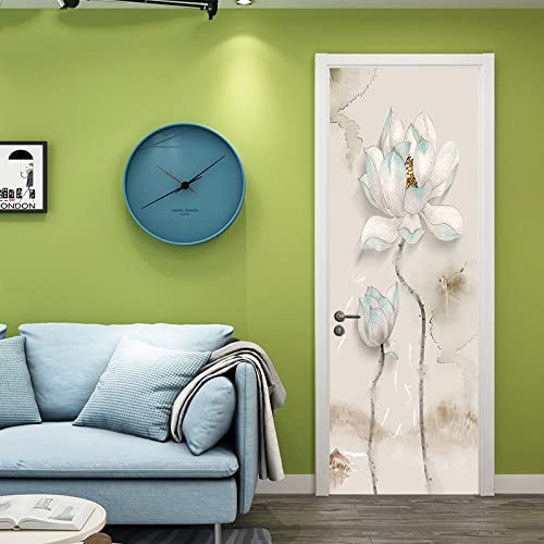 Türtapete Selbstklebend 80X200 Lotus Blume Türtapete Selbstklebend Türposter,Fototapete Selbstklebend 3D Pvc Türaufkleber Diy Türbild,Türfolie Poster Tapete