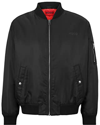 HUGO Herren Byler2321 Oversized Bomberjacke mit tonalem Logo Schwarz M
