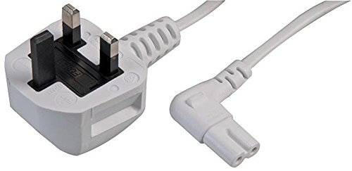 PRO ELEC PELB1853 13A UK Plug to Right Angled Figure 8 (C7) Mains Lead, 0.5m White