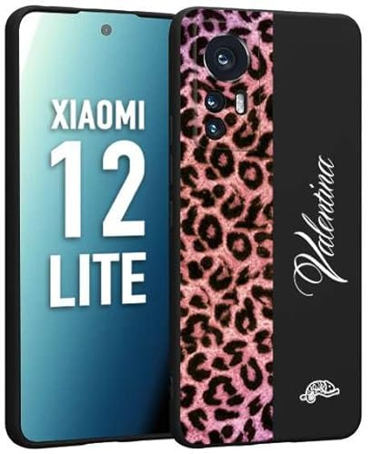 CUSTOMIZZA - Custodia cover nera morbida in tpu compatibile per Xiaomi 12 LITE leopardato rosa fucsia personalizzata nome iniziali