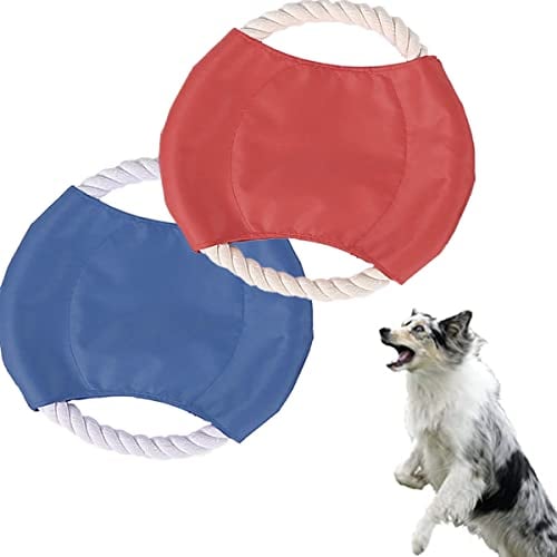 2 Pcs Dog Flying Disc Non Toxic Bite Resistant Dog Frisbee Dog Flying Saucer Natural Cotton Rope Pet Flying Saucer for Dog Outdoor Play and Exercise