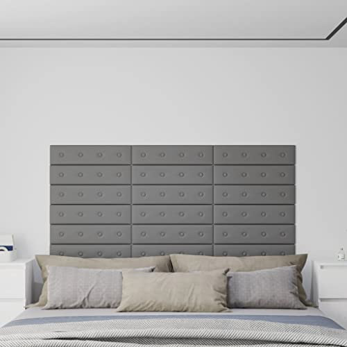 vidaXL Lot de 12 panneaux muraux gris 60 x 15 cm Similicuir 1,08 m²