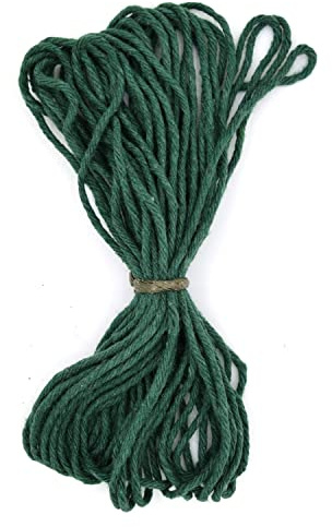 Premium Green Macrame Cord, 10 m / 32 ft of 5 mm Thick Natural Cotton Thread Yarn Macrame Rope for Wall Hangings, Plant Hangers, DIY Crafts, Home Decorations, Gift Wrapping (Hank)