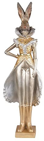 Clayre & Eef Osterhasen Kaninchen Dame 44cm Landhaus Osterdeko Poly Ostern, Gold, 14x10x44 cm, (6PR3596)