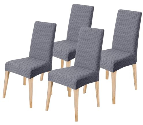 LANSHENG Stuhlhussen 4er Set, Waschbarer Stuhlhussen Schwingstühle, Grau | Stretch Stuhlbezug für Esszimmer, Küche, Hotel