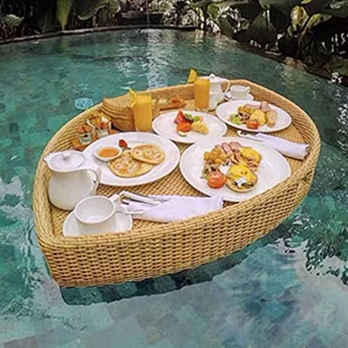 Oval Tablett Rattan,Tray Floating Rattan,Adult Swimming Pool Floating Trays,Schwimmendes Frühstückstablett 100x20x60cm,für Brunch Essen auf dem Wasser,Apricot