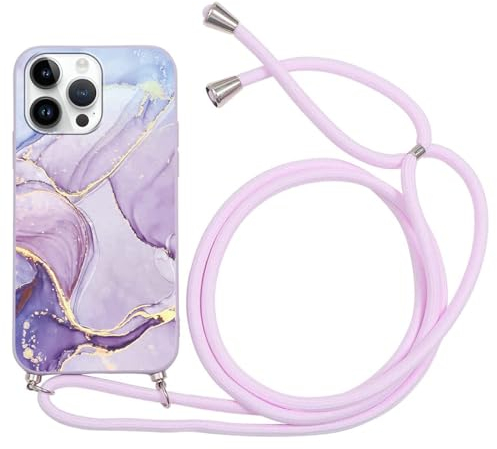 ZhuoFan Coque avec Cordon pour iPhone 13 Pro Max 6.7 avec Motif Case, Aesthetic Silicone étui avec Collier Réglable Corde, Souple TPU Antichoc Housse de Protection pour Femmes et Filles